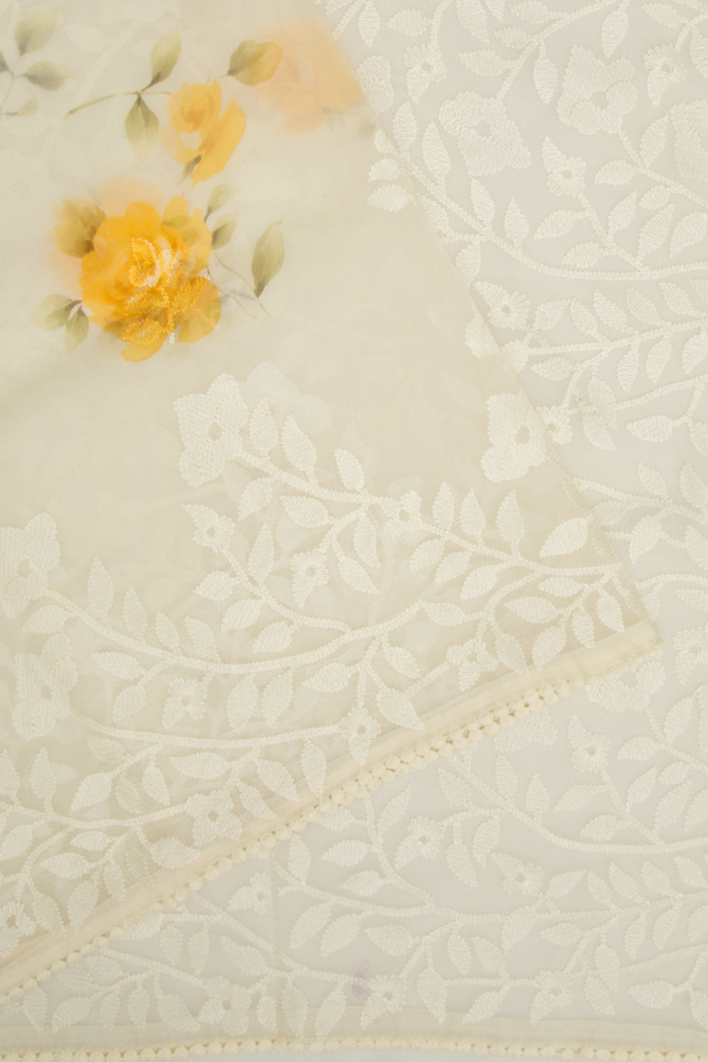 Organza Floral Embroidery Off White Saree