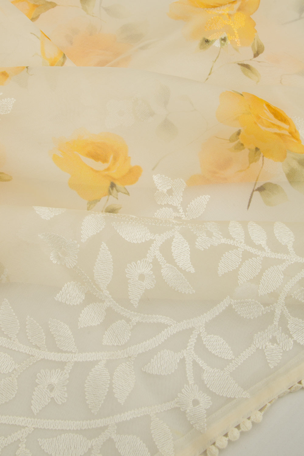 Organza Floral Embroidery Off White Saree