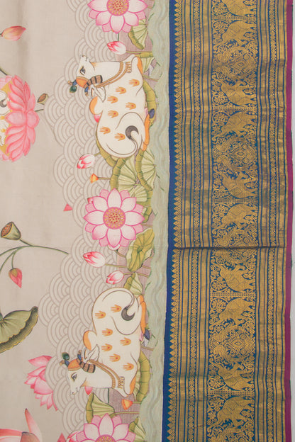 Kanchipuram Silk Floral Printed Grey Saree