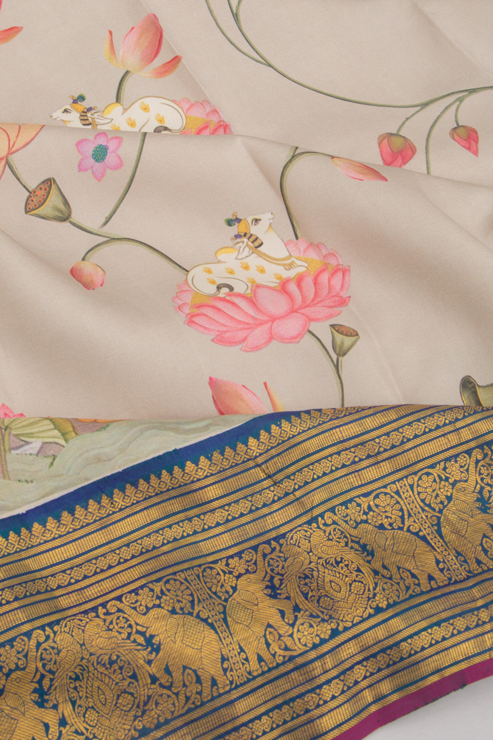 Kanchipuram Silk Floral Printed Grey Saree