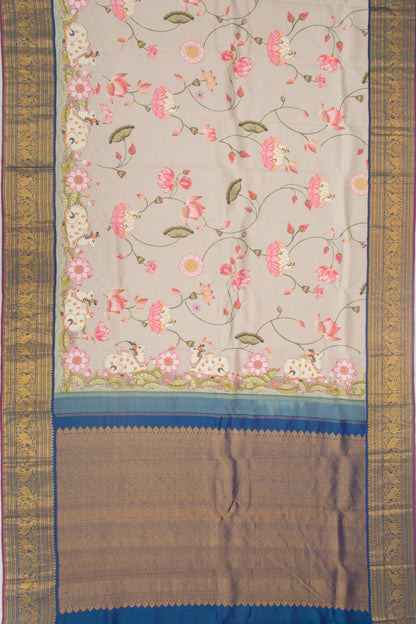 Kanchipuram Silk Floral Printed Grey Saree