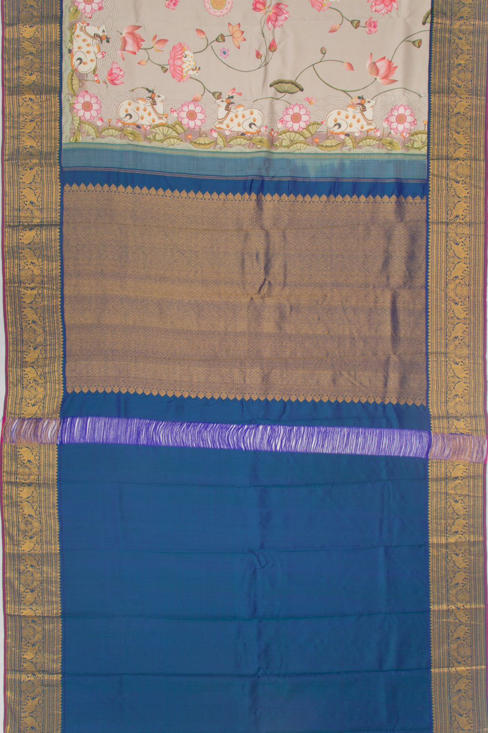 Kanchipuram Silk Floral Printed Grey Saree