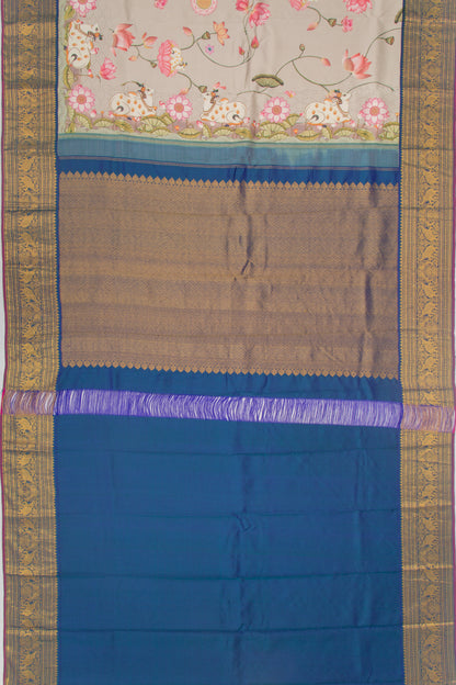 Kanchipuram Silk Floral Printed Grey Saree