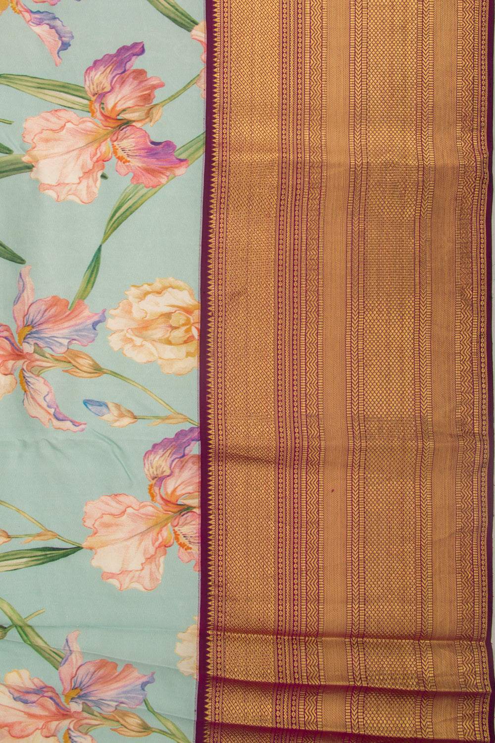 Kanchipuram Silk Floral Printed Pastel Blue Saree