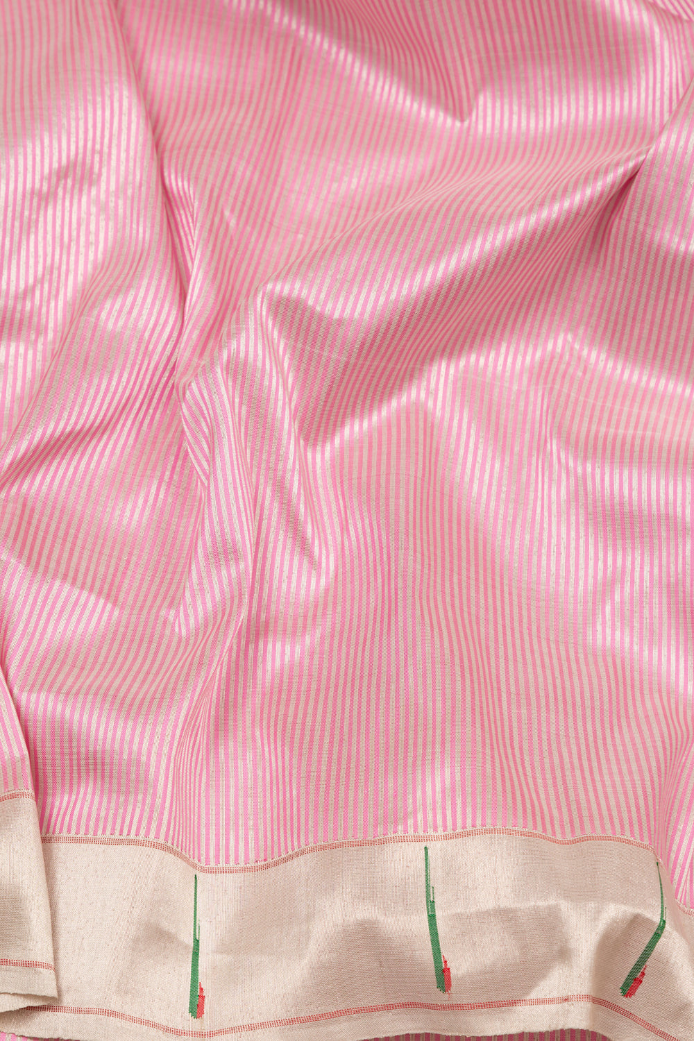 Paithani Silk Vertical Lines Pink Saree