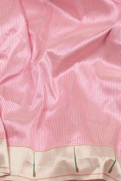 Paithani Silk Vertical Lines Pink Saree