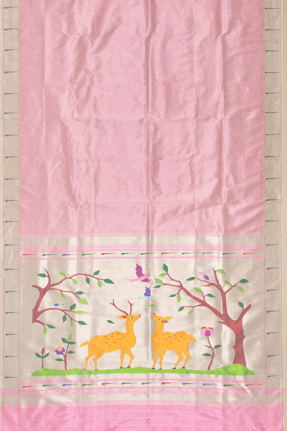 Paithani Silk Vertical Lines Pink Saree