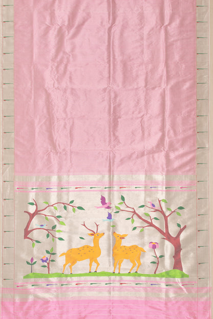 Paithani Silk Vertical Lines Pink Saree