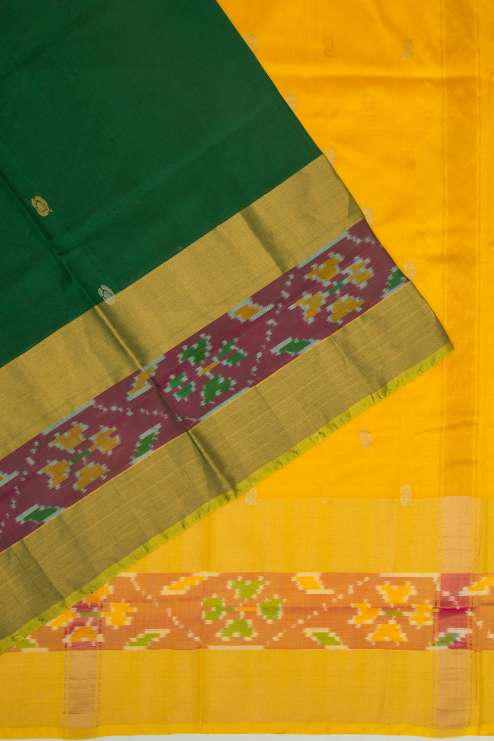 Uppada Silk Butta Dark Green Saree With Ikat Border