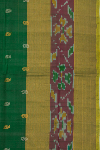 Uppada Silk Butta Dark Green Saree With Ikat Border