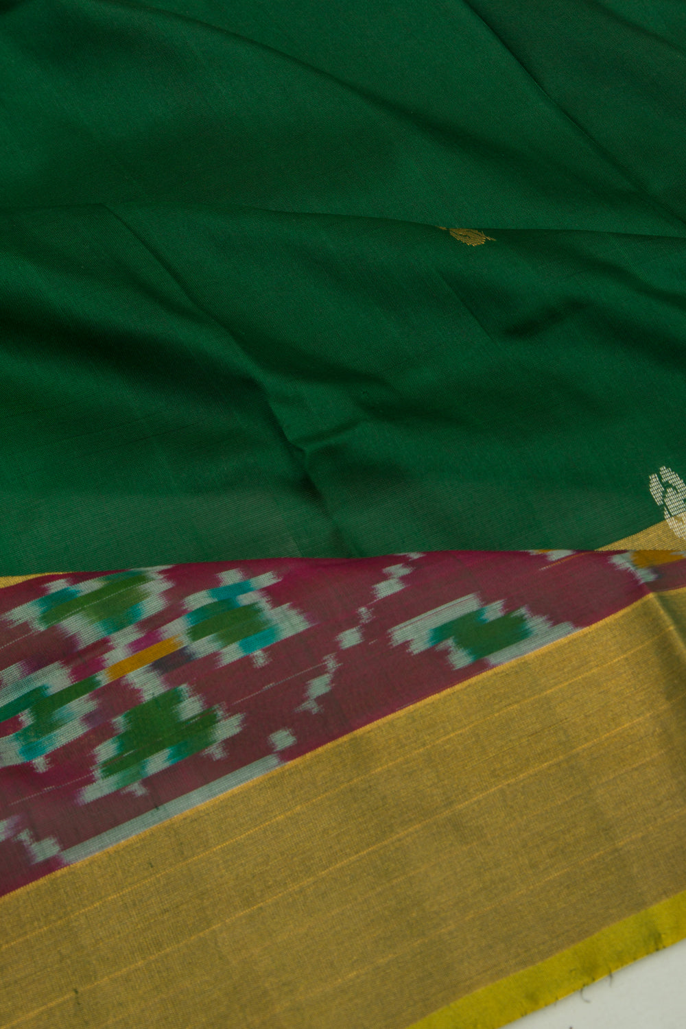 Uppada Silk Butta Dark Green Saree With Ikat Border