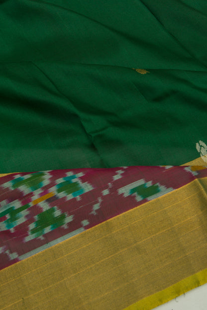 Uppada Silk Butta Dark Green Saree With Ikat Border
