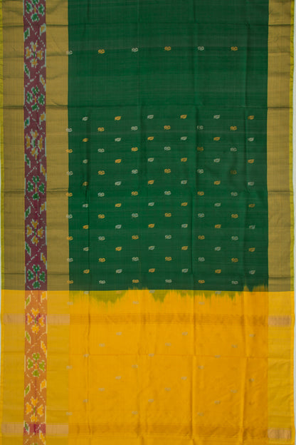 Uppada Silk Butta Dark Green Saree With Ikat Border