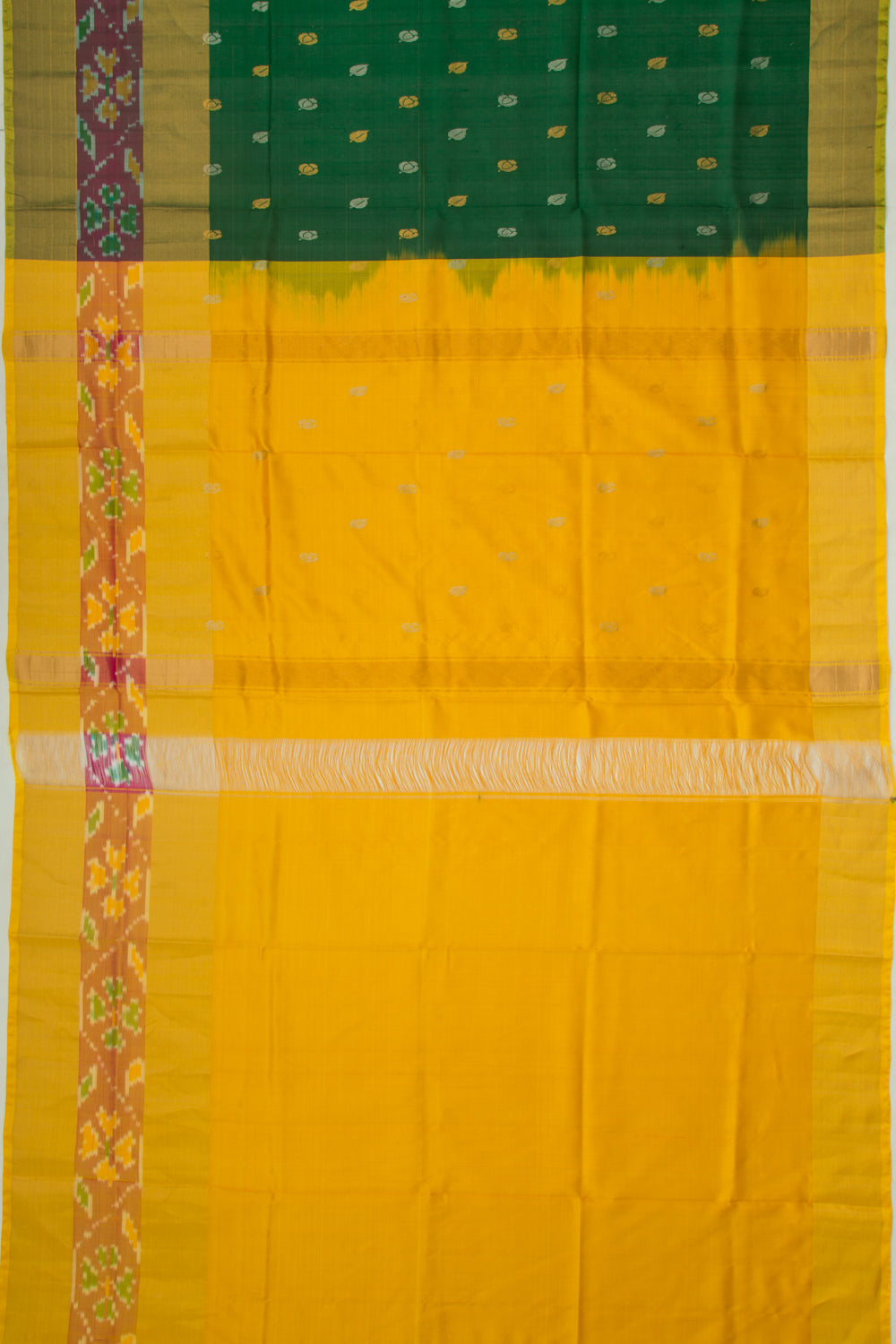 Uppada Silk Butta Dark Green Saree With Ikat Border