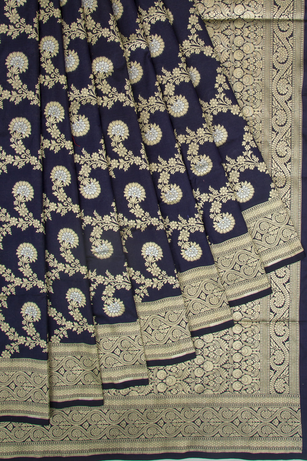 Banarasi Silk Jaal Dark Blue Saree