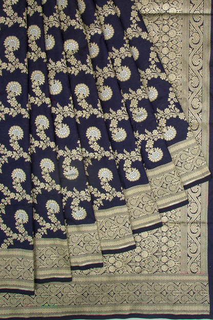 Banarasi Silk Jaal Dark Blue Saree