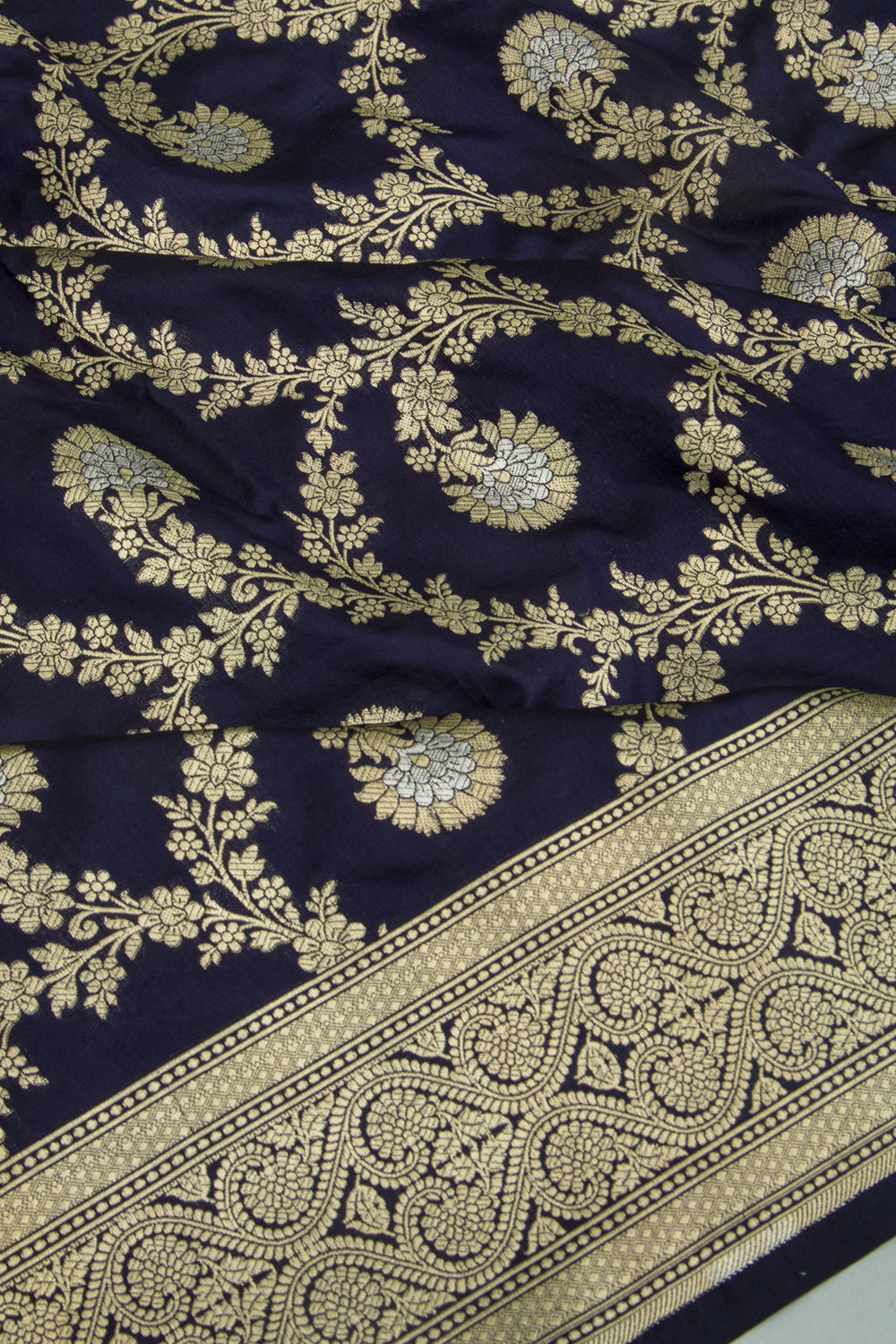 Banarasi Silk Jaal Dark Blue Saree
