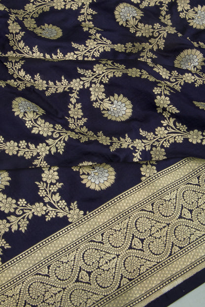Banarasi Silk Jaal Dark Blue Saree