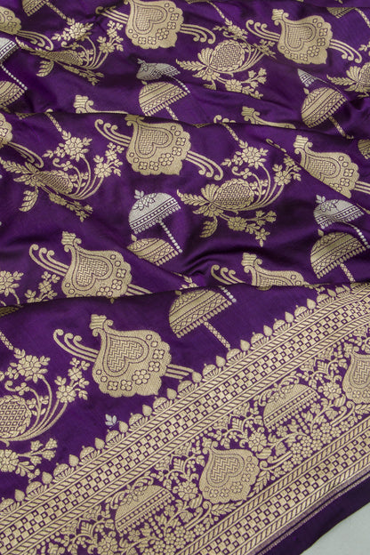 Banarasi Silk Brocade Violet Saree