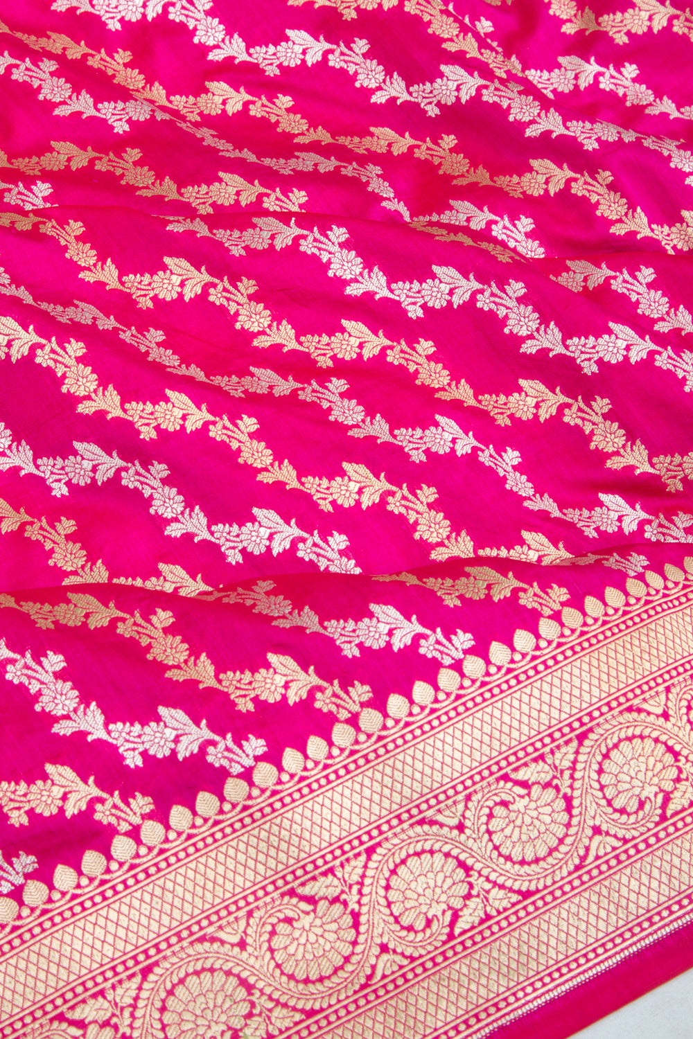 Banarasi Silk Jaal Magenta Pink Saree