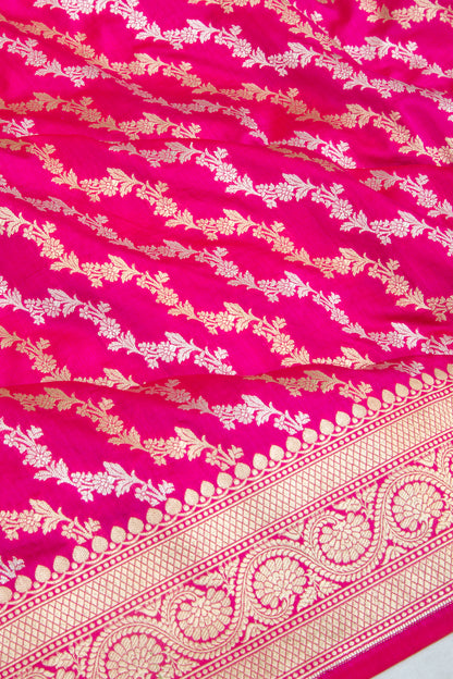 Banarasi Silk Jaal Magenta Pink Saree