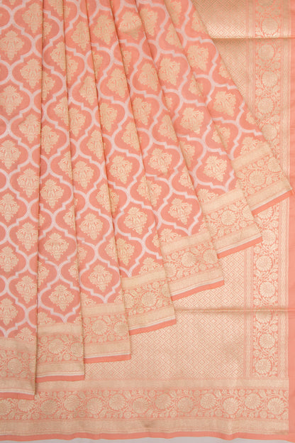 Banarasi Silk Brocade Pastel Orange Saree