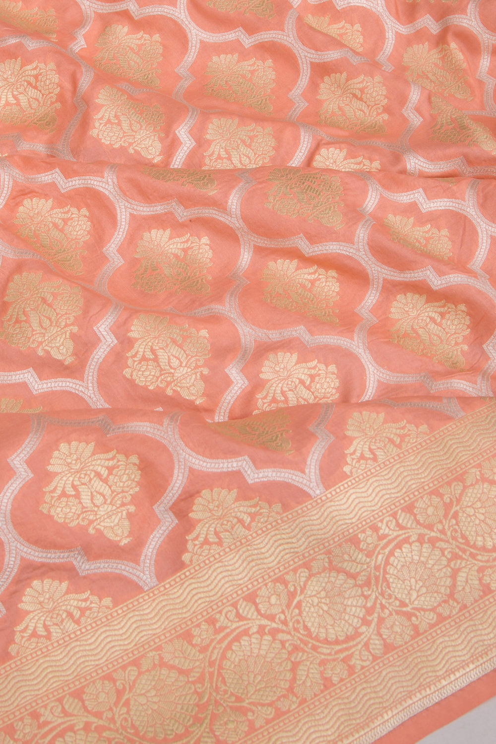 Banarasi Silk Brocade Pastel Orange Saree