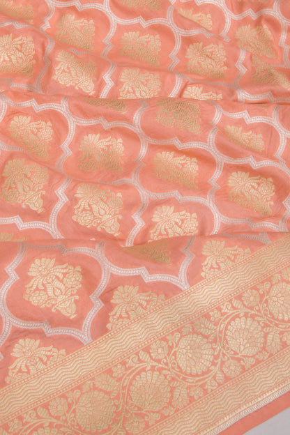 Banarasi Silk Brocade Pastel Orange Saree