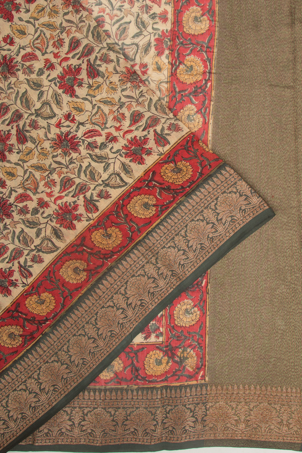 Chanderi Silk Printed Cream Saree