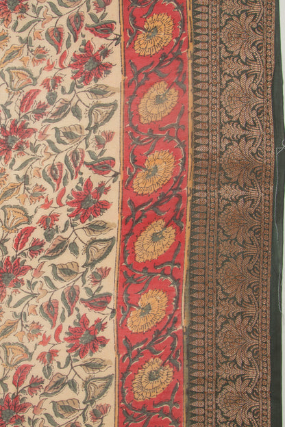 Chanderi Silk Printed Cream Saree