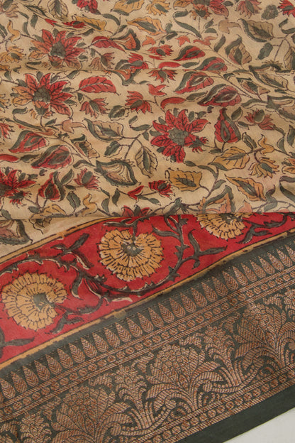 Chanderi Silk Printed Cream Saree