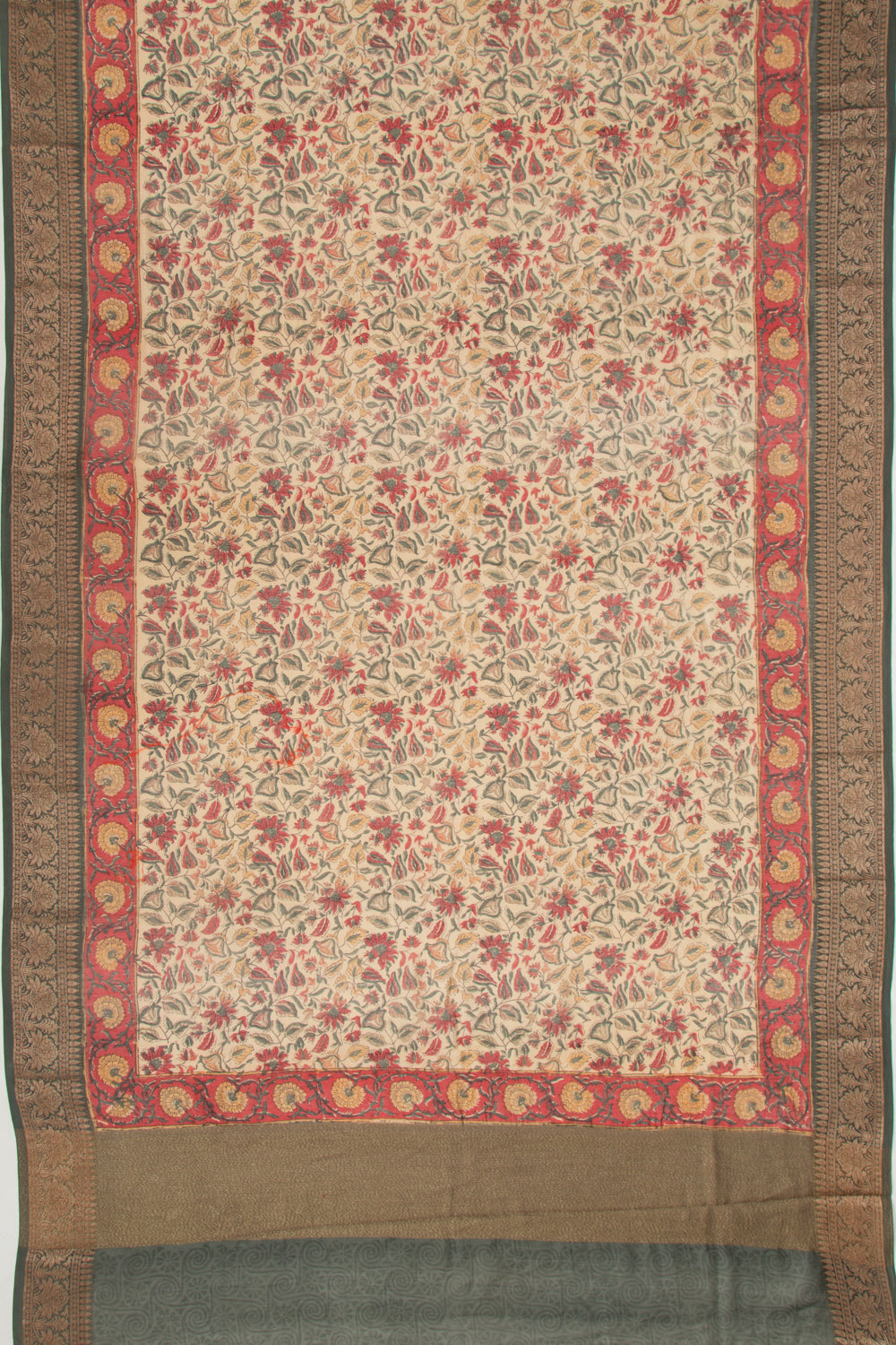 Chanderi Silk Printed Cream Saree