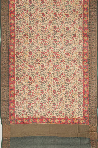 Chanderi Silk Printed Cream Saree