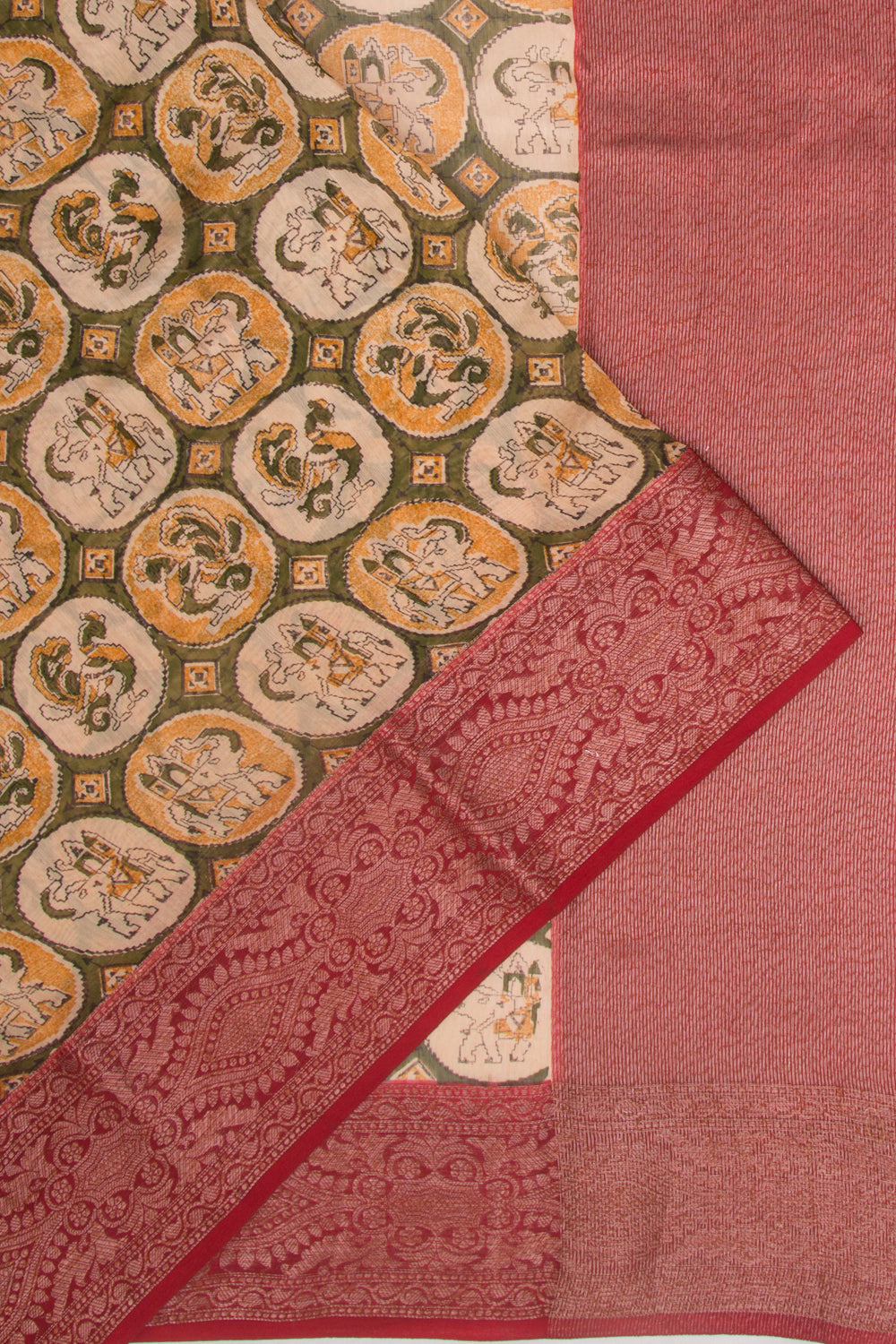 Chanderi Cotton Printed Cream Saree