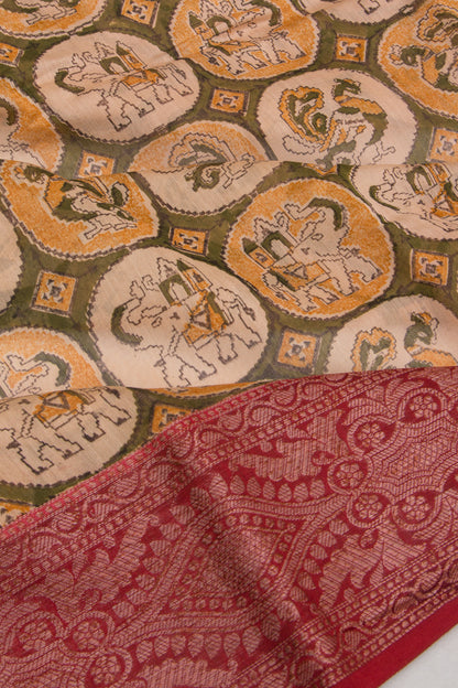 Chanderi Cotton Printed Cream Saree