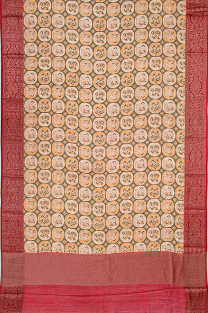 Chanderi Cotton Printed Cream Saree