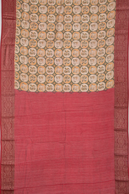 Chanderi Cotton Printed Cream Saree