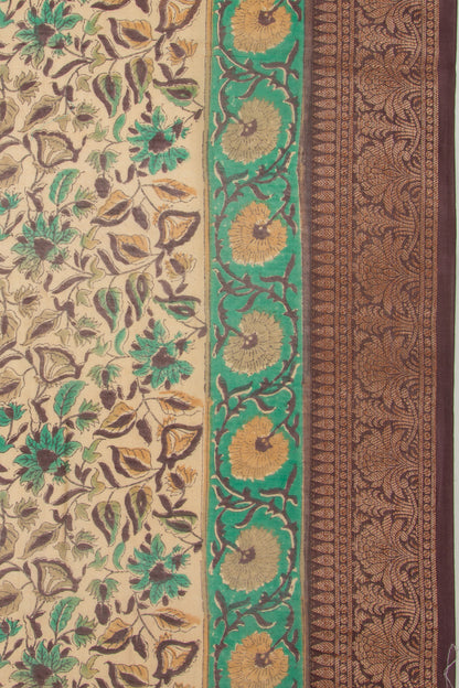 Chanderi Silk Printed Cream Saree