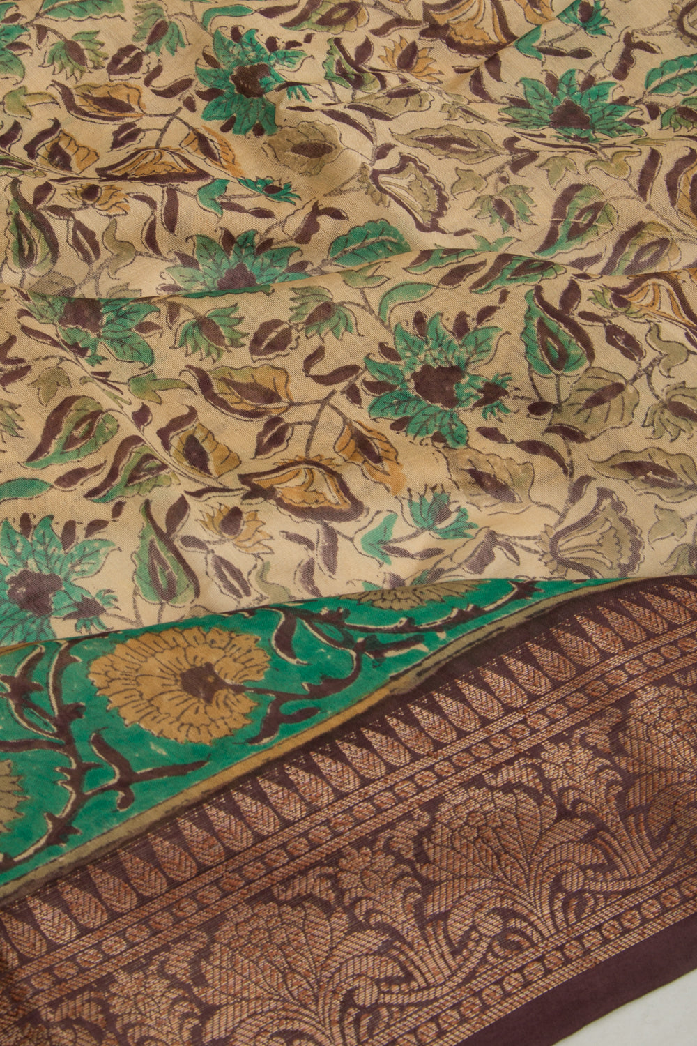 Chanderi Silk Printed Cream Saree