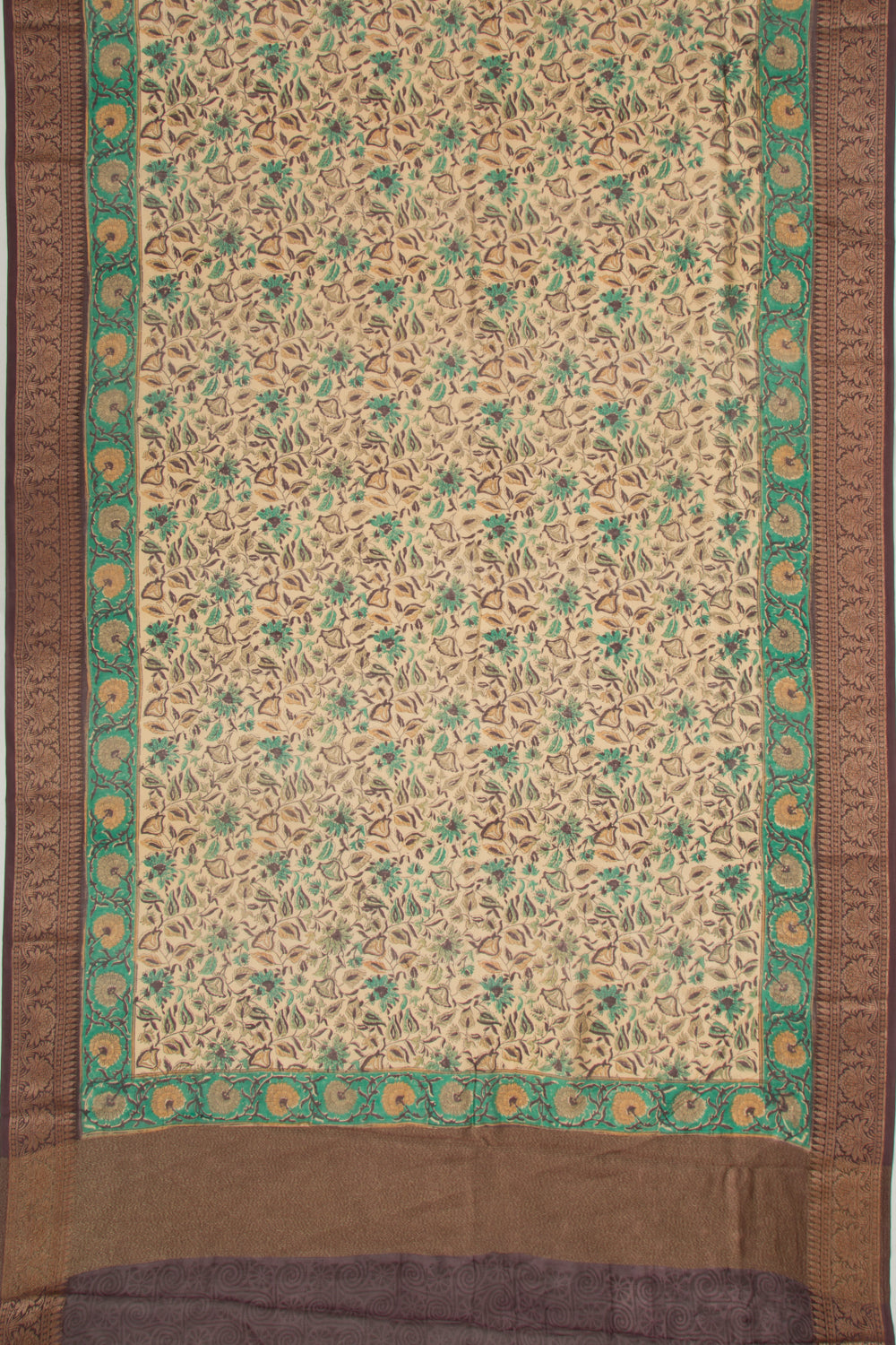 Chanderi Silk Printed Cream Saree