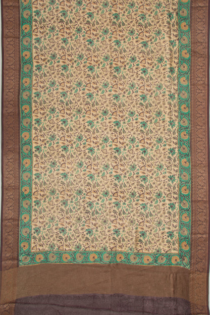 Chanderi Silk Printed Cream Saree