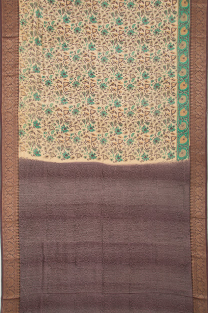 Chanderi Silk Printed Cream Saree