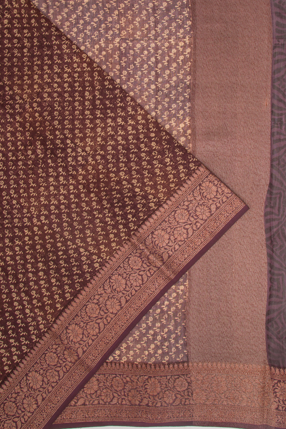 Chanderi Cotton Printed Brown Saree