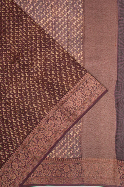 Chanderi Cotton Printed Brown Saree