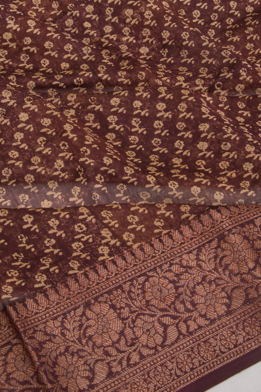 Chanderi Cotton Printed Brown Saree