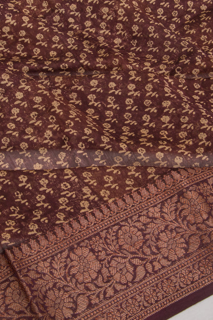Chanderi Cotton Printed Brown Saree