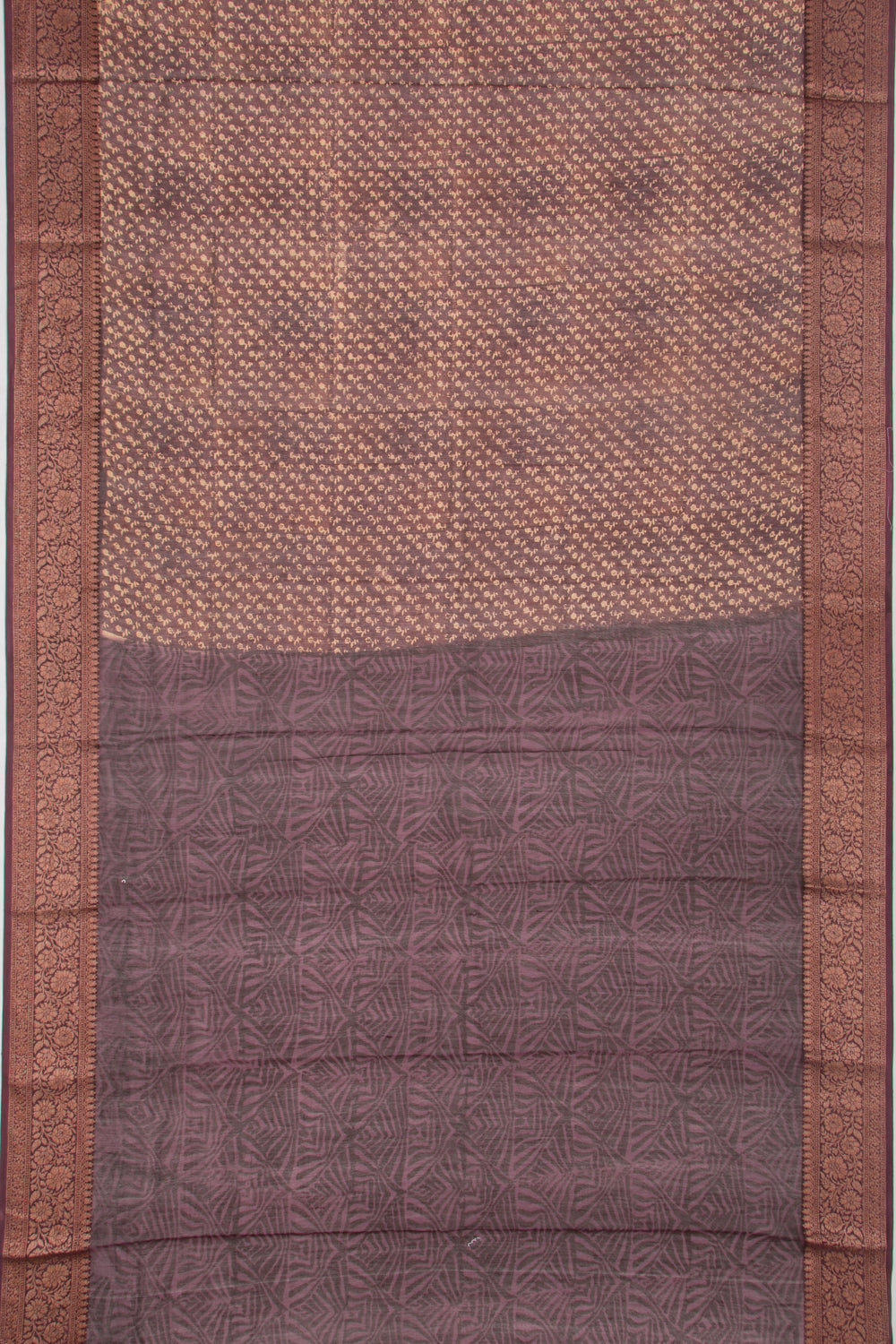 Chanderi Cotton Printed Brown Saree
