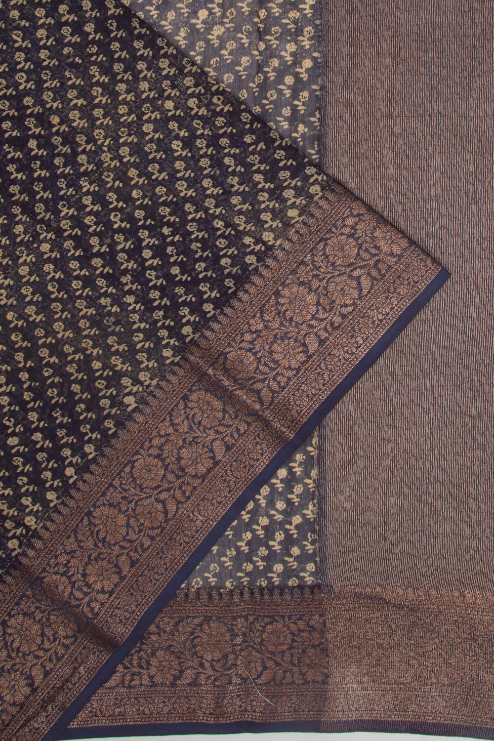 Chanderi Cotton Printed Dark Blue Saree