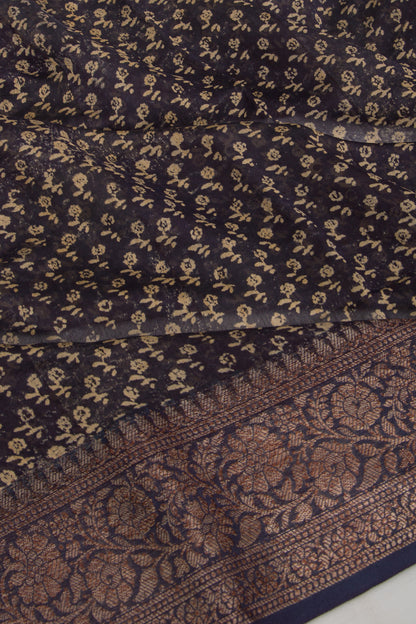 Chanderi Cotton Printed Dark Blue Saree