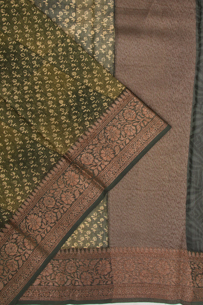 Chanderi Cotton Printed Green Saree